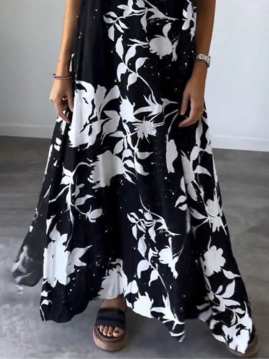 Damskie Sukienka maxi Codzienne sukienki Sukienka na ramiączkach Elegancki Codzienny Urlop Codzienny Regularny Kwiaty Bez rękawów Pasek Czarny Biały Żółty Lato 2025 - $31.99 –P3
