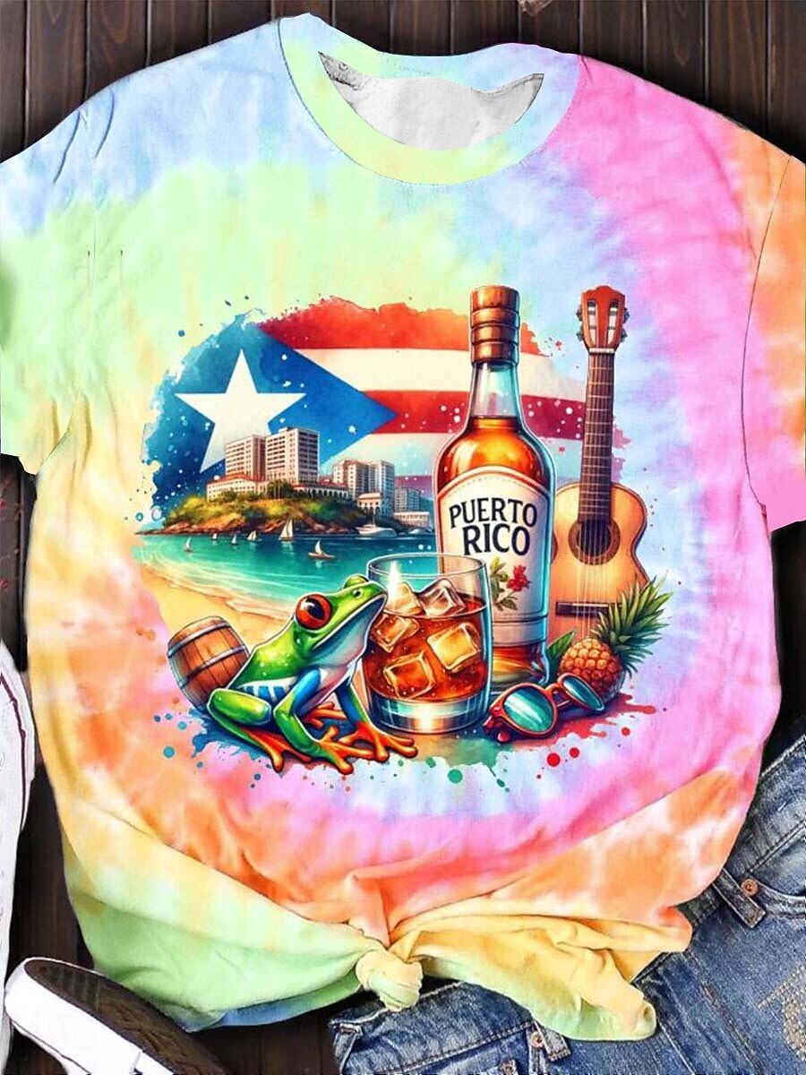 Women's T Shirt Floral Casual Short Sleeve Round Neck Regular Tops Daily Print Rainbow Summer 2025 - $19.99 –P1