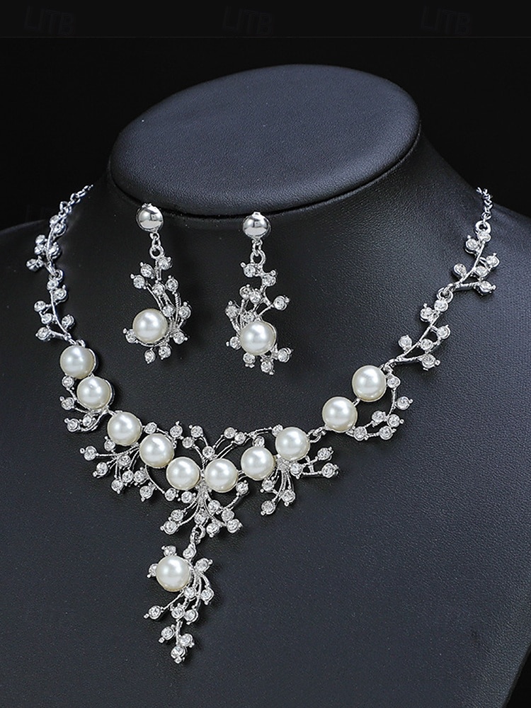 elegantti helmi- ja tekojalokivikaulakoru ja korvakorut naisille – morsiuskoruja häihin ja erikoistilaisuuksiin 2026 - $11.99 –P3