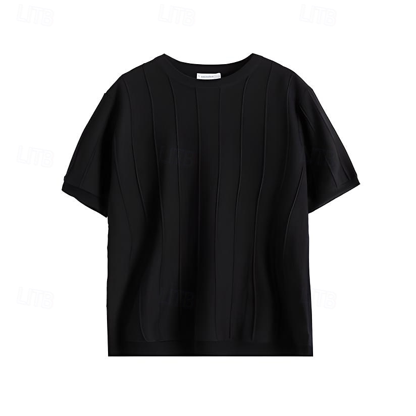 Men's T Shirt Short Sleeve Crew Neck Summer Spring Vertical Stripes Knitwear Elegant Vacation Knitting School Vacation Home Dark Red Black White Top Tee for Men 2025 - $27.99 –P15