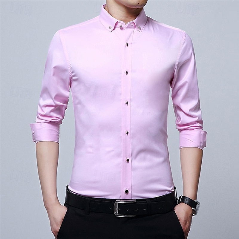 Herren Hemd Oberhemd Knopfhemd Glatt Hochzeit Party Schwarz Weiß Rosa Wein Langarm Kargen Frühling Herbst Bekleidung Tasche 2025 - $19.99 –P10