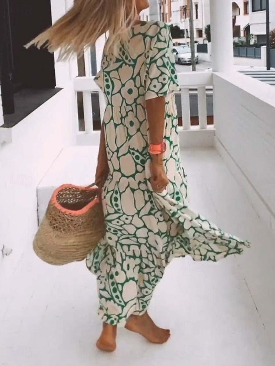 Pentru femei Rochie Maxi Rochii Tricou Rochie de schimb Rochie de vară Casual Vacanță Zilnic Fit regulat Grafic Manșon scurt În V Negru Roz Îmbujorat Portocaliu Trifoi Vară 2025 - $27.99 –P5