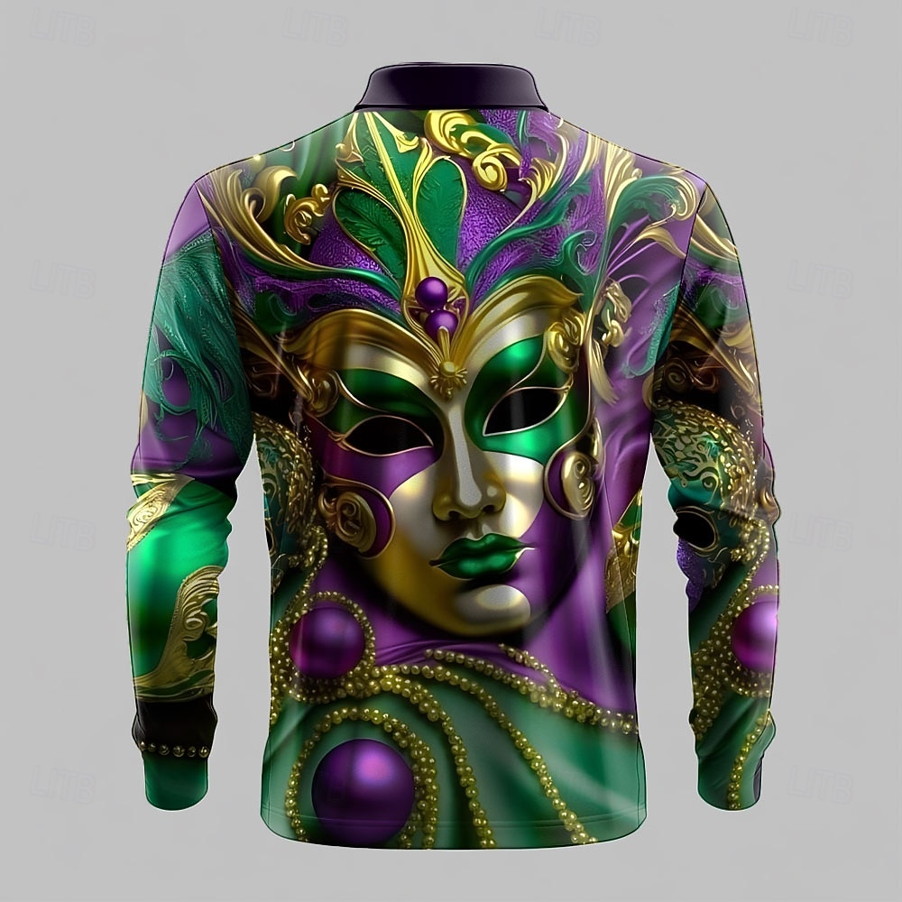 Carnevale Per uomo Maschera Polo Manica Lunga Magliette polo Camicie con Colletto Vintage Abito da festa Stampa 3D Primavera Autunno Inverno Verde del 2026 a $25.99 –P2