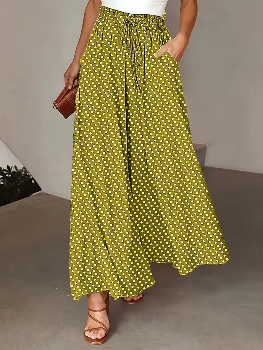 Damskie Spódnica Moda Codzienny Maxi Wysoka talia Spódnice Groszki Kieszeń Nadruk Średnio elastyczny Ulica Codzienny Czarny Żółty Czerwony Lato Poliester 2025 - $26.99 -P5