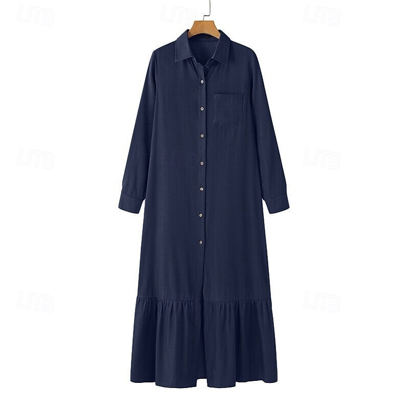 Női Hosszú ruha Maxi ruha Farmer ruhák hétköznapi ruha nyári ruha Divat Szabadtéri Szabadság Randi Normál Sima Hosszú ujj Állógallér Medence Sötétkék Nyár Tavasz 2026 - $29.99 –P6