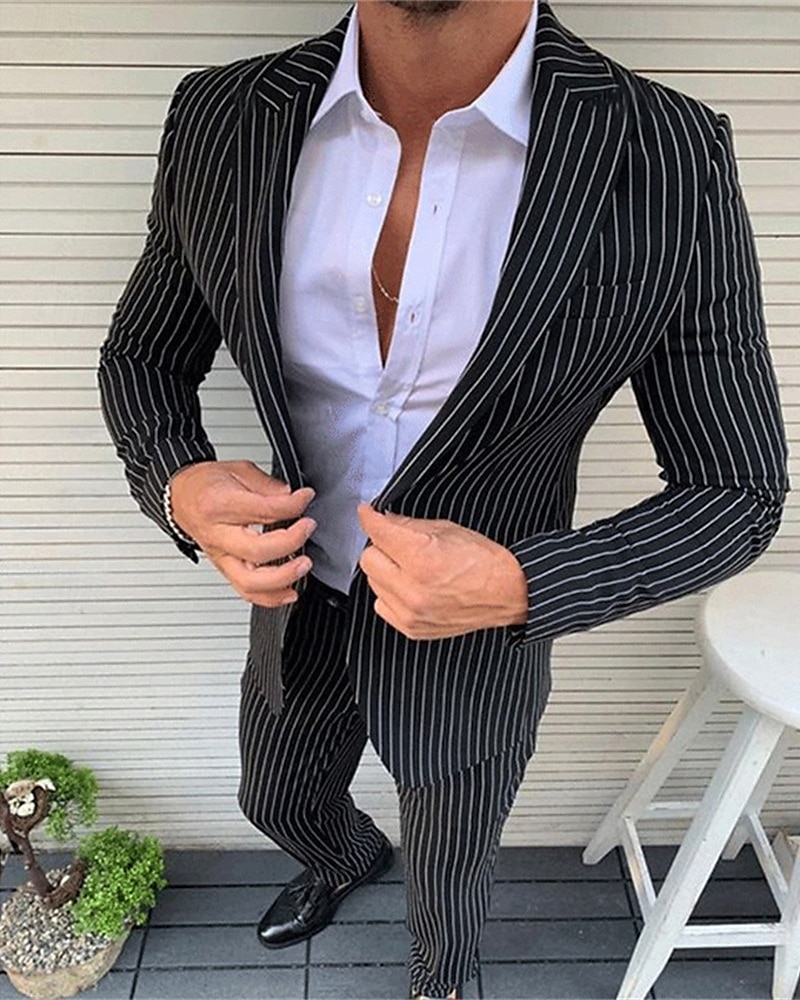 Homens Graduação Conjunto Blazer O negócio Coquetel Festa de Casamento Moda Casual Primavera Outono Poliéster Riscas Botões Bolsos Confortável Não Trespassado Jaqueta esporte Preto Branco Laranja de 2025 por $102.99 –P3