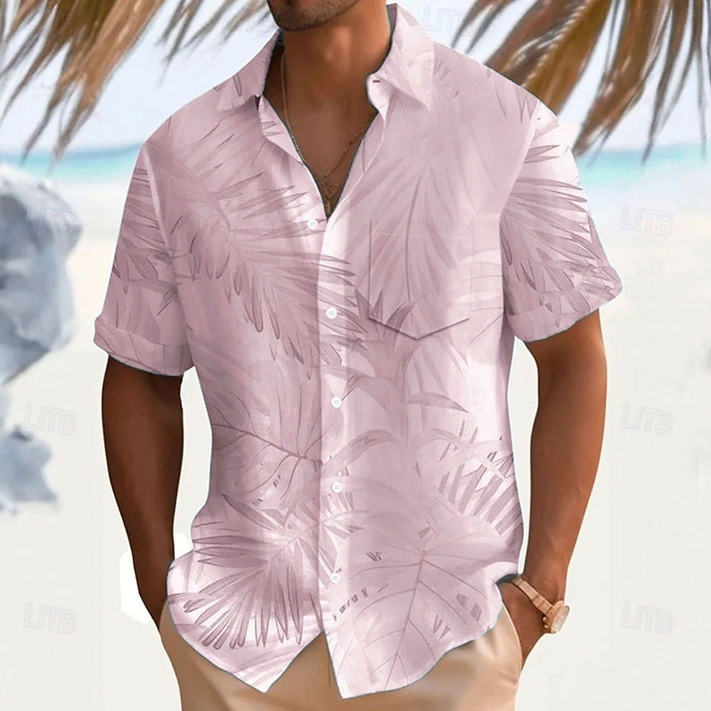 Men's Palm Leaf Casual Shirt Summer Hawaiian Shirt Aloha Shirt Short Sleeve Hawaiian Resort Vacation Casual Summer Spring Turndown Button Up White Pink Blue Green Beige 2025 - $24.99 –P7