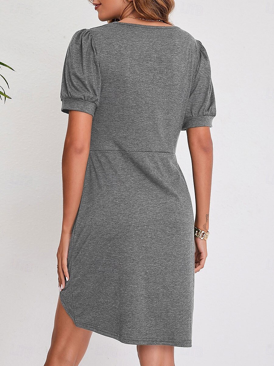 Robe Mini Femme Robe Portefeuille Robe T-Shirt Robe Tee Robe Unie Robe Bodycon Décontractée Vacances Travail Ville Ajustement Régulier Graphique Manches Courtes Col Rond Noir Blanc Vin Vert Été de 2025 ? AU $36.49 –P13