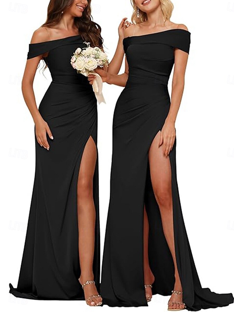 A-Linie Brautjungfernkleid Schulterfrei Ärmellos Elegant Bodenlang Nylon mit Geteilter Vorderteil 2022 2025 - $112.99 –P5