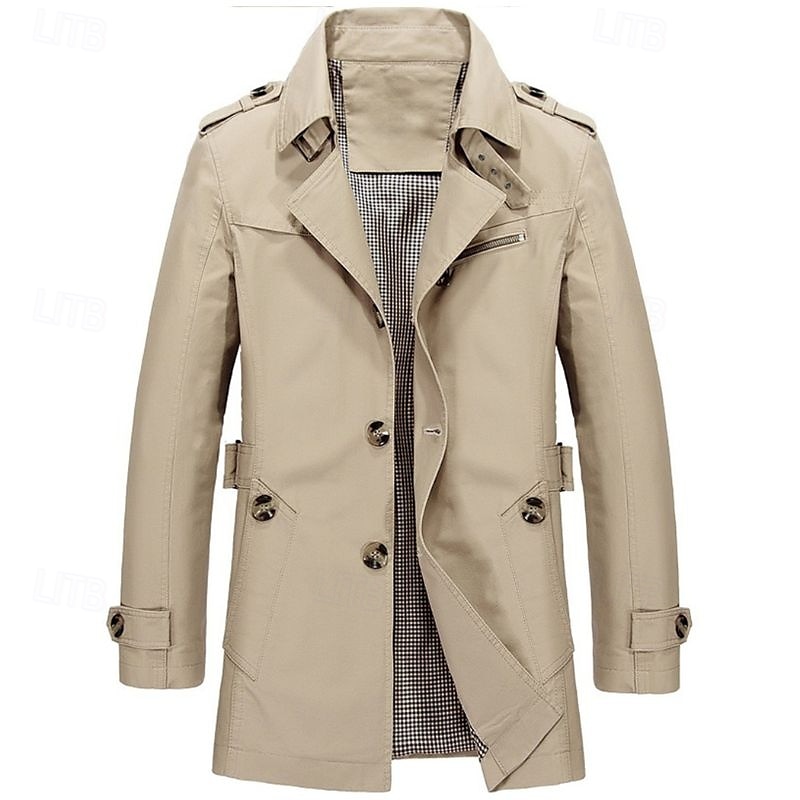 Herren übergangsjacke Trenchcoat Ausgehen Ganzjahres Windjacke Oberbekleidung Bekleidung Einfarbig Button-Down Umlegekragen Einreihig 2025 - $47.99 –P3
