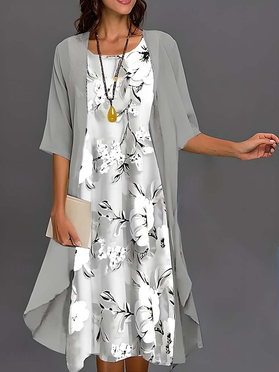 Robe de graduation pour femmes Robe Midi Robe en chiffon Robe droite Élégante Vacances Fluide Formelle Mariage Invité de mariage Quotidienne Coupe ample Florale À manches mi-longues Col rond Gris Été de 2025 ? $36.99 –P1