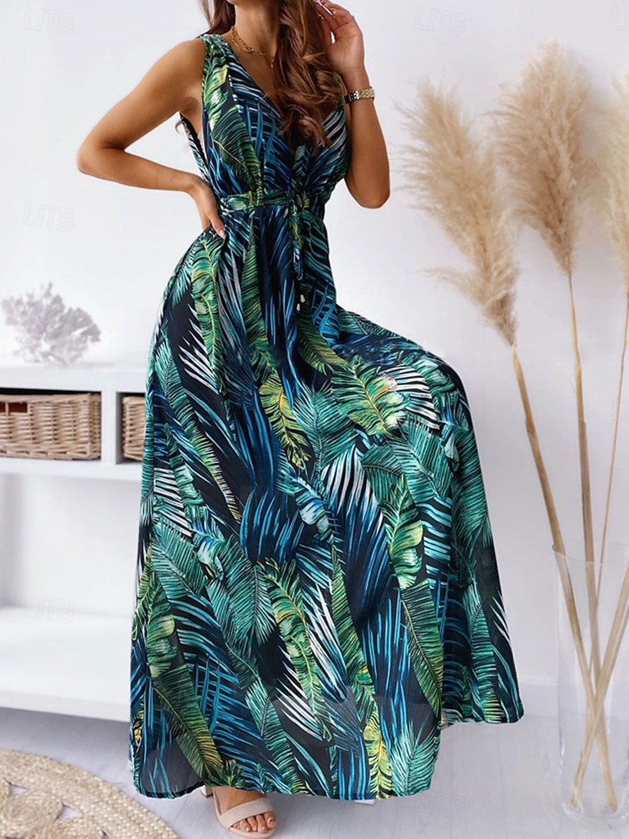 Per donna Vestito maxi Abito casual Moda Informale Da mare Informale Giornaliero Standard Pop art Senza maniche A V Nero Bianco Blu Verde Estate Primavera del 2025 a $27.99 –P14