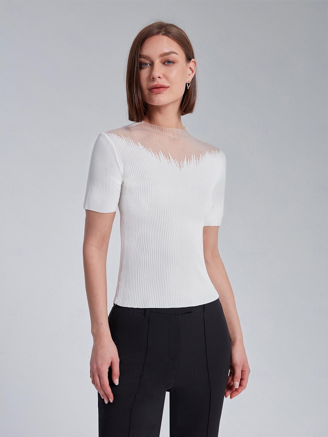 top in maglia a coste trasparente in chiffon del 2025 a $52.99 –P4
