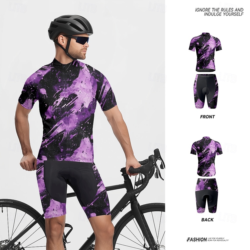 Homme Maillot et Cuissard Velo Cyclisme Manche Courte VTT Vélo tout terrain Cyclisme sur route Été Printemps Automne Violet Pourpre foncé Graffiti Vélo Fermeture Éclair Frontale Évacuation de la de 2026 ? $47.99 –P10
