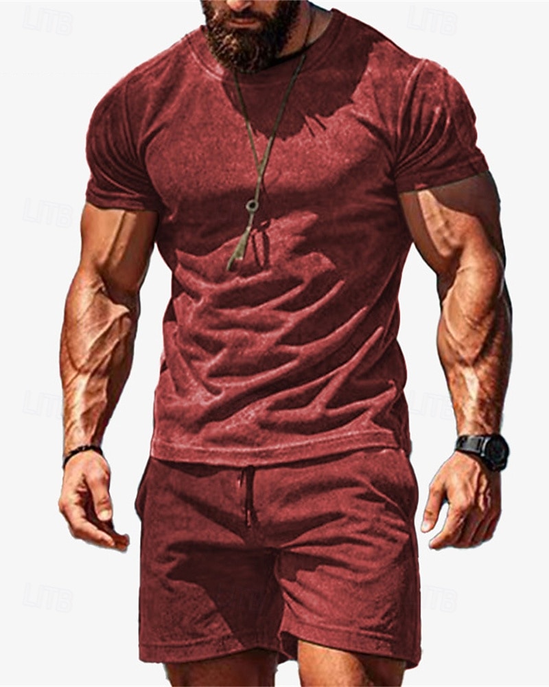 Homens Conjunto de treino Moletom Camiseta e shorts Conjunto Conjunto de roupas Gola Redonda Ao ar livre Diário Esportes Bolsos Com Cordão 2 Peças Côr Sólida Vermelho Vinho Azul Royal Verde Poliéster de 2025 por $41.99 –P1