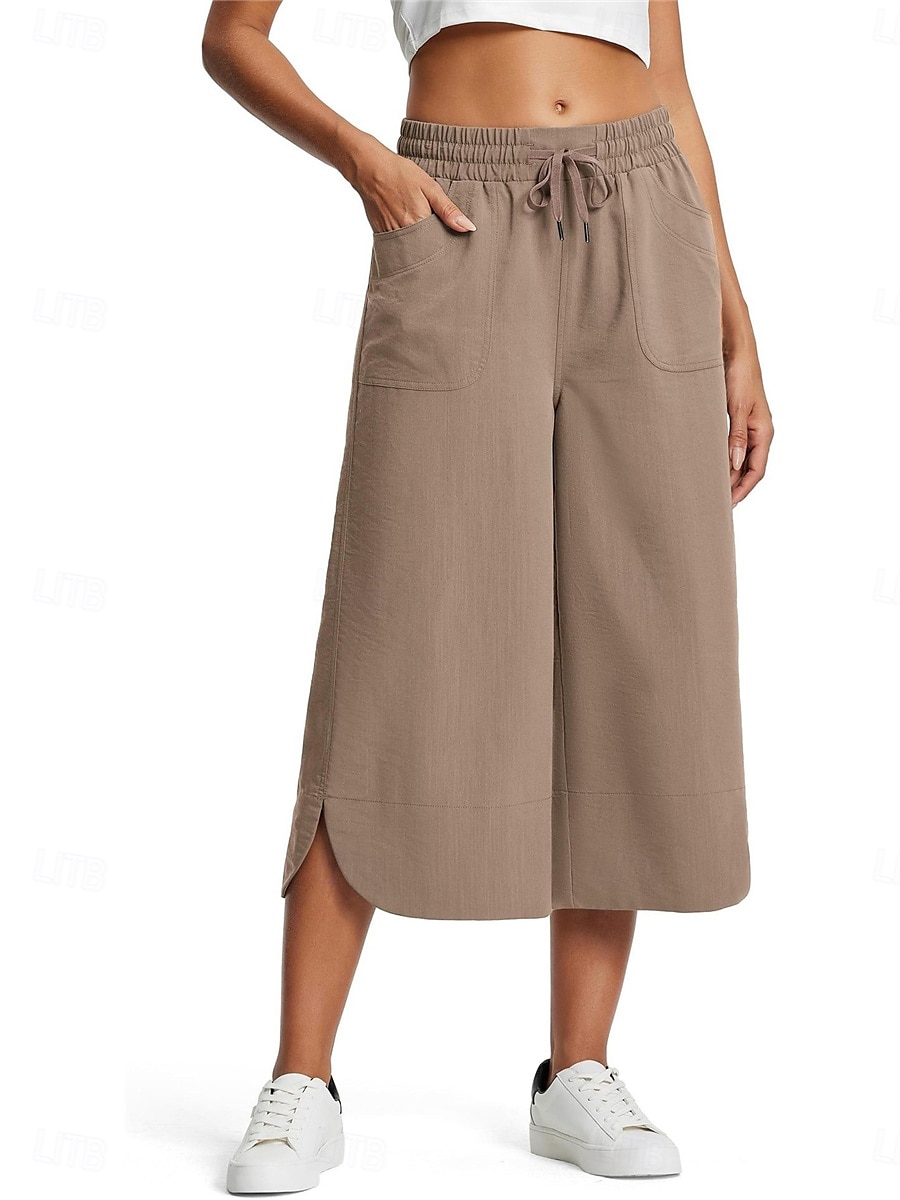 Women's Wide Leg Chinos Fashion Streetwear Calf-Length High Waist Plain Pocket Elastic Waistband Comfy Soft Comfortable Micro-elastic Outdoor Street Navy-blue Army Green Black Blue Summer Spring 2025 - $24.99 –P5