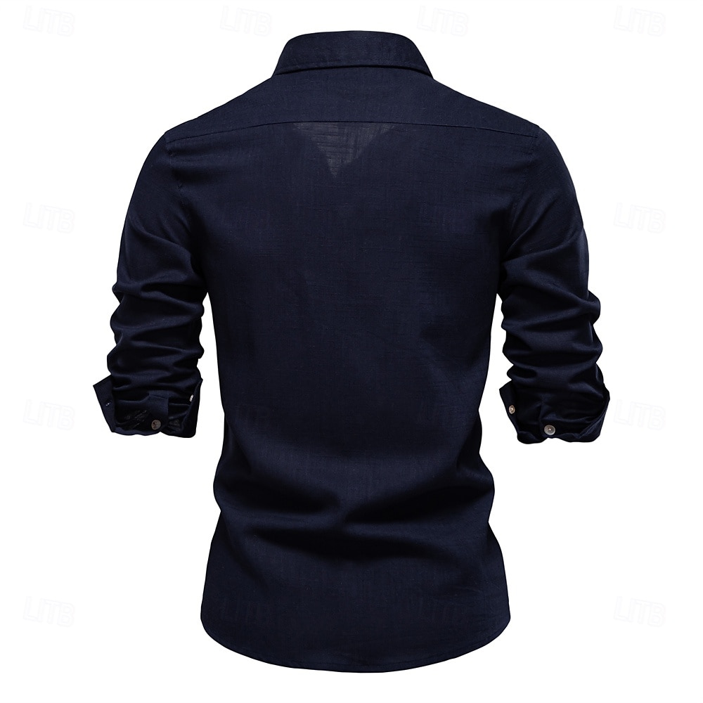 Men's Shirt White Navy Blue khaki Long Sleeve Solid Color Standing Collar Outdoor Causal Ruched Clothing Apparel Daily Casual Daily Leisure 2025 - $26.99 –P2