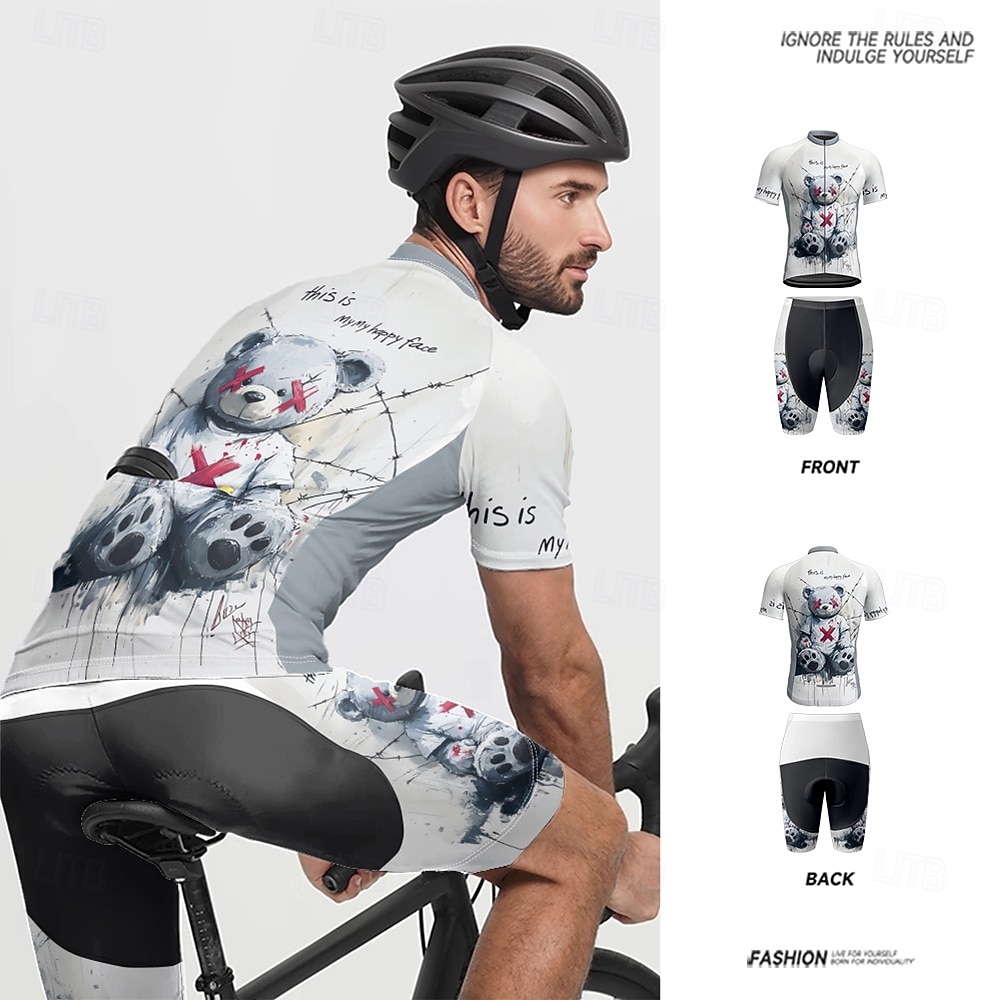 Herr Cykeltröja med shorts Kortärmad Bergscykling Vägcykling Sommar Vår Höst Vit Tecknat Cykel Dragkedja fram Svettavvisande Bekväm Andningsfunktion Elastan sporter Kläder 2026 - $47.99 –P2