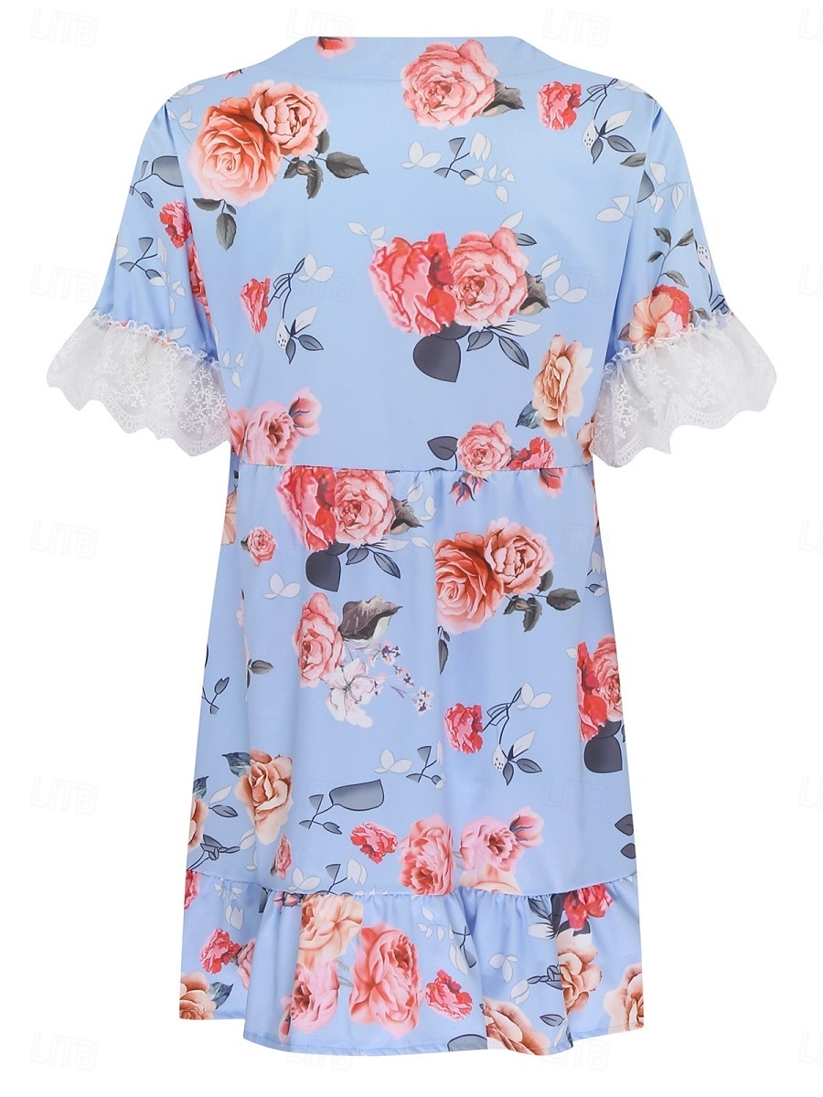 Damskie Sukienka mini Sukienka gorsetowa Sukienka A line Sukienka z falbanami Sukienka z bufiastymi rękawami Urlop Elegancki Codzienny Urlop Codzienny Regularny Kwiaty Krótki rękaw W serek Biały 2025 - $31.99 –P8