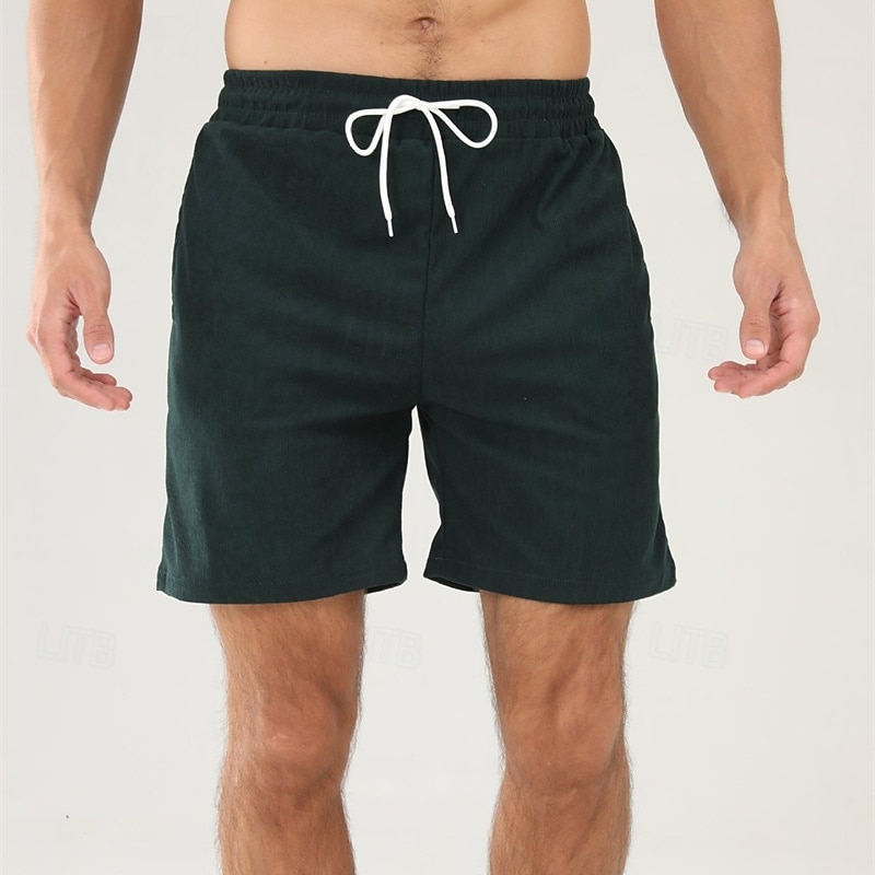 Per uomo Pantaloncini Pantaloncini estivi Pantaloncini casual Pantaloncini di velluto a coste Tasche A cordoncino Vita elastica Liscio Comfort Traspirante Breve Esterno Da mare Sport Informale Nero del 2026 a $16.49 –P17
