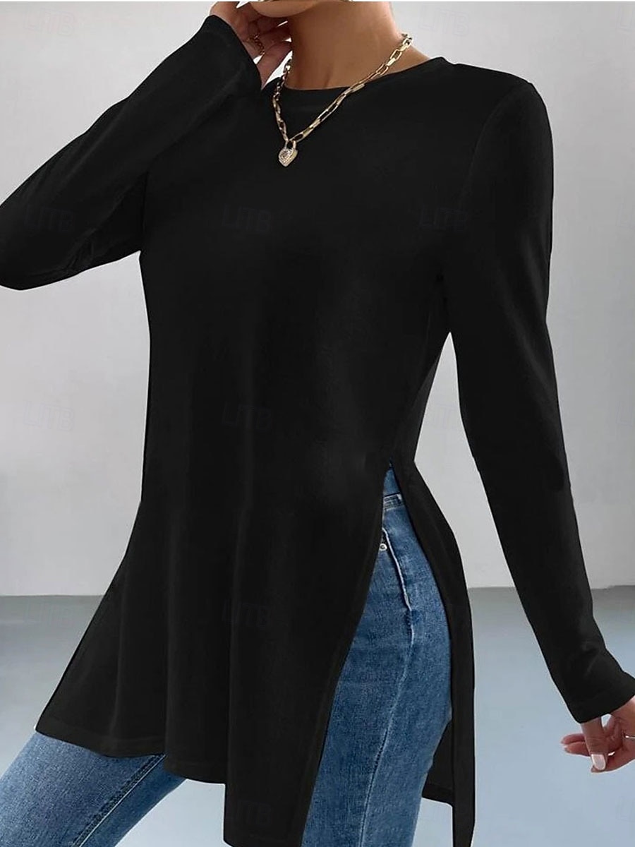 Women's T Shirt Plain Fashion Modern Casual Long Sleeve Crew Neck Long Tops Daily Weekend Patchwork Black White Spring Fall Winter 2025 - $27.99 –P6