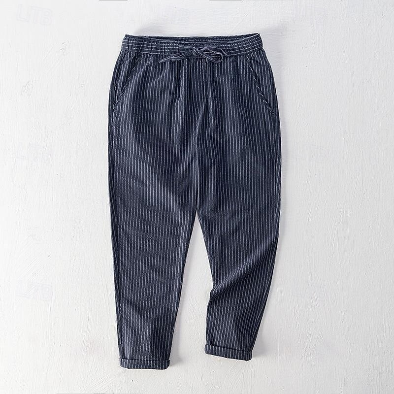 Herr Långbyxor Casual byxor Ficka Snörning Elastisk midja Rand Komfort Andningsfunktion Semester Dagligen Helgdag Mode Streetwear Svart Vit 2025 - $30.99 –P8