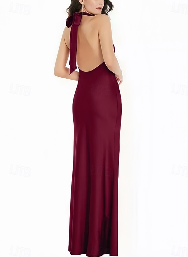 Sirène / Trompette Robe de Demoiselle d'Honneur  Col Halter Manche Courte Élégant Longueur au sol Satin avec Noeud(s) 2022 de 2025 ? $155.99 –P2