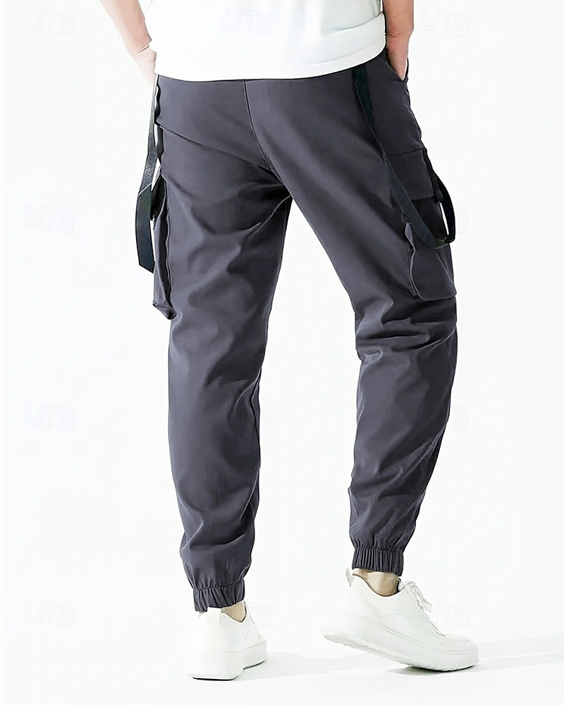 Homens Calças Cargo Corredor Calças Com Cordão Bolso multi Cintura elástica com cordão Tecido Vestível Ao ar livre Diário Acampar e Caminhar Moda Clássico Preto Vinho de 2025 por $27.99 –P12