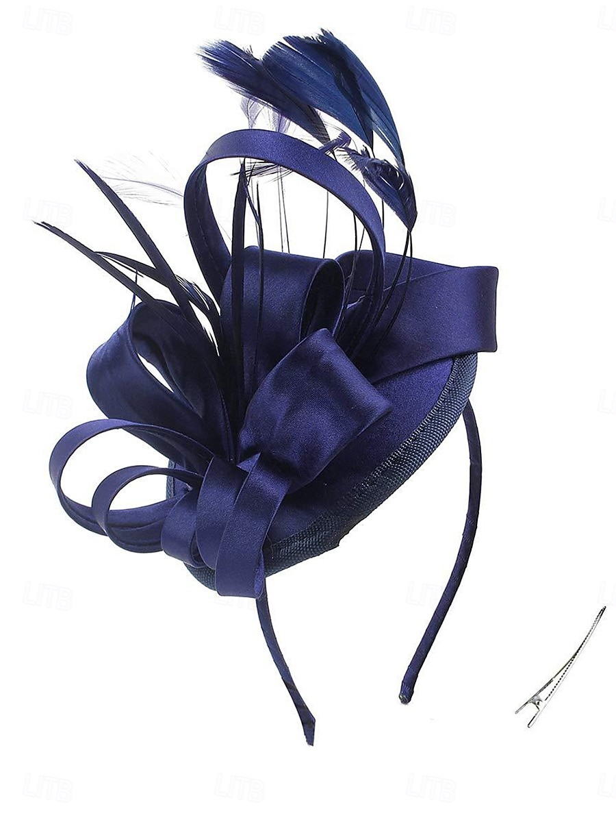 Fascinátory hedvábné jako satén svatební elegantní vintage s peřím tylová čelenka pokrývka hlavy fascinátory závodní den šaty 2025 - $20.99 –P4