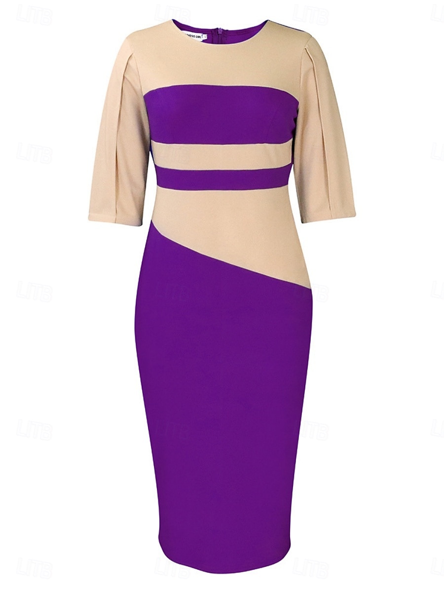 Per donna Vestito longuette Abito casual Aderente Elegante Moda Informale Da mare Giornaliero Standard Color Block Manica a 3/4 Girocollo Nero Bianco Rosso Blu reale Estate del 2025 a $39.99 –P10