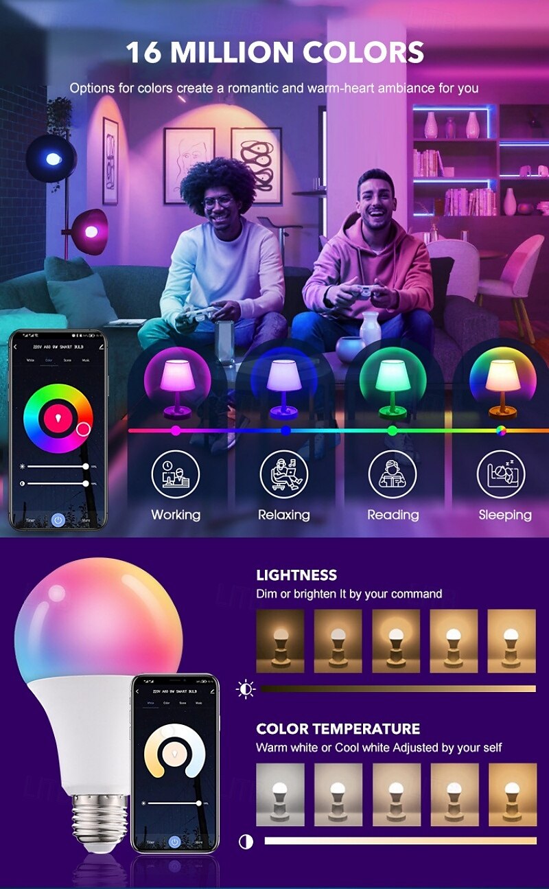 RGB Smart Light Bulbs A19 E27 10W, Alexa & Google Home Compatible, Tuya Bluetooth WiFi Color Changing LED Bulb 2025 - $5.99 –P2