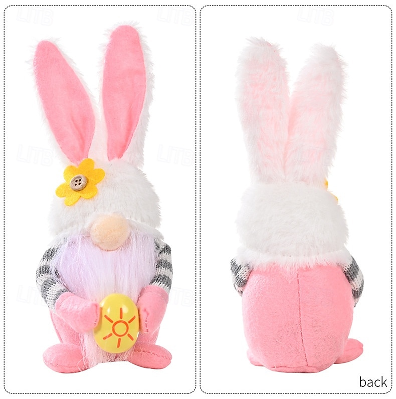 Set van 2 paasdecoraties: roze oortjes, geruite konijntjes, kabouters en elfjes, poppetjes voor Pasen, huisdecoratie, lentedecoratie, schattige beeldjes voor in de woonkamer. 2026 - $12.99 –P9