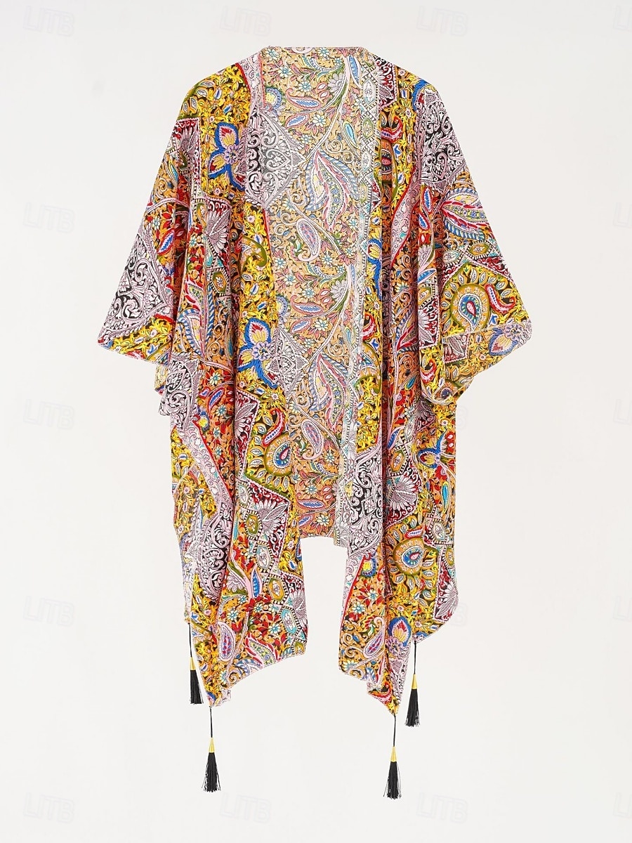 Damers baddräkter cover up baddräkt knappar semester strandkläder paisley v-hals långärmad baddräkter 2025 - $16.99 –P10