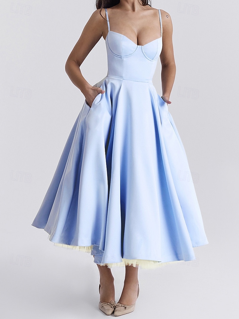 Retro Vintage 1950s Midi Dress Flare Dress Spaghetti Strap Corset Solid Color A-Line Women's Masquerade Wedding Vacation Tea Party Adults' Dress 2025 - $36.99 –P5
