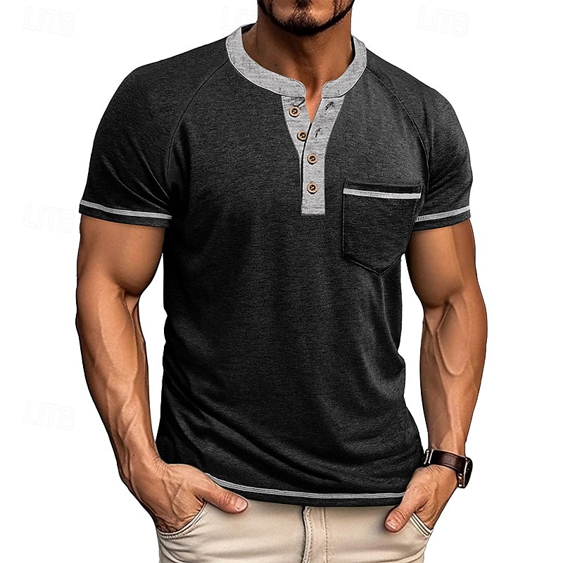 Hombre Camiseta con botones Camiseta Henley Shirt Camisa manga corta Manga Corta Henley Verano Bloque de color Color sólido/liso Moda Design Moda Vacaciones Calle Noche Azul marinero Negro Blanco 2025 - $26.99 –P11