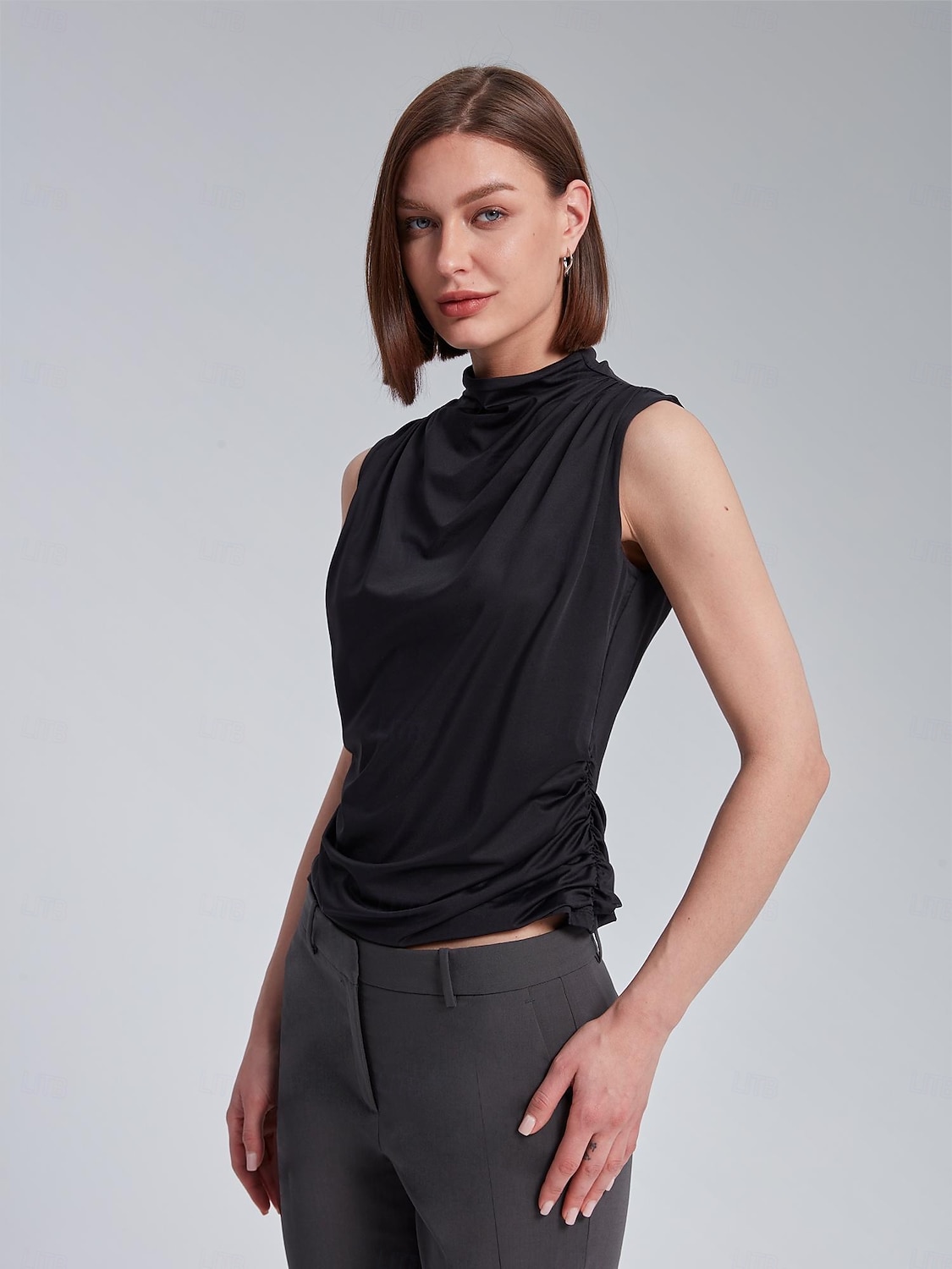 Per donna Tinta unica Vacanza Ufficio Lavoro Senza maniche Nero Bianco Arricciato A lupetto Senza Maniche Elegante Casual Quotidiano Collo Alto Estate Primavera del 2025 a $4.99 –P8