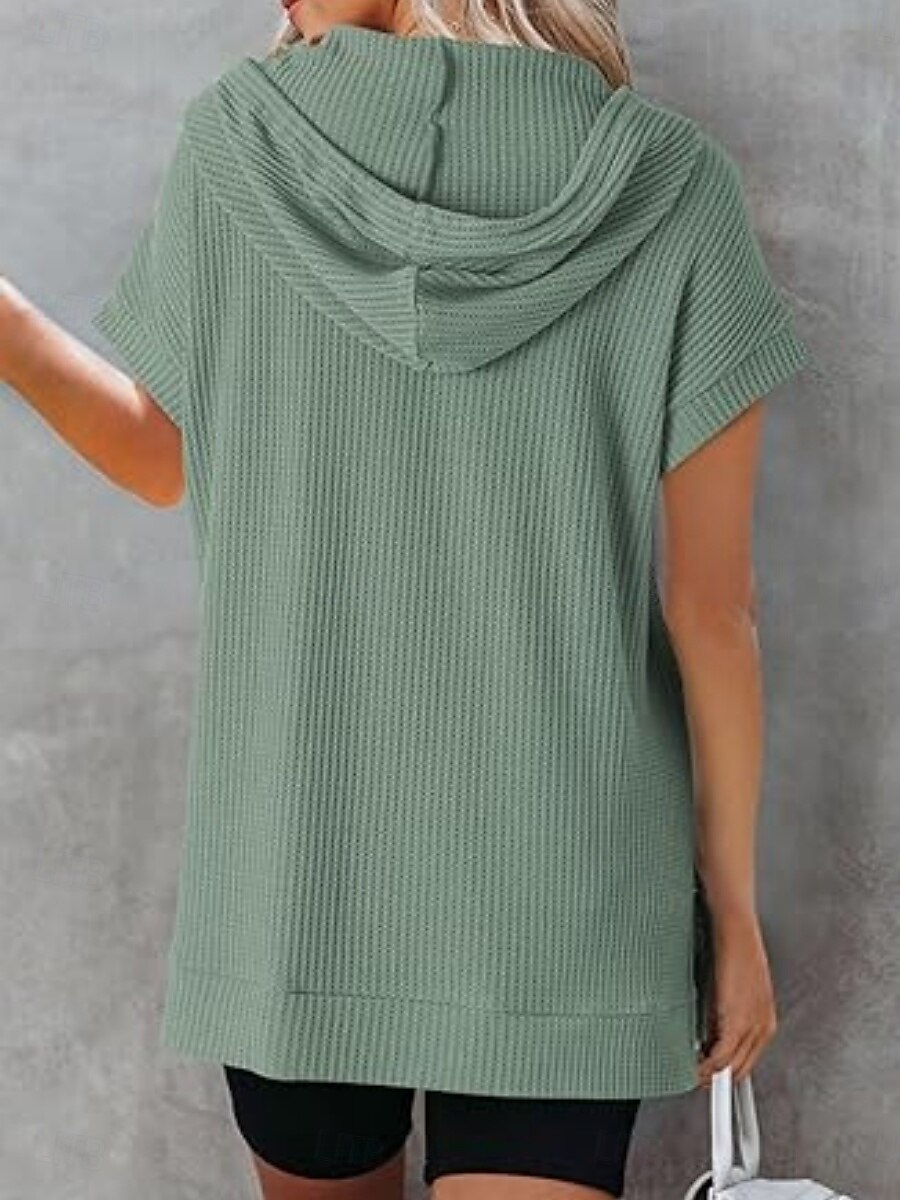 Women's Mini Dress Hoodie Dress Casual Dress Basic Casual Vacation Daily Regular Fit Plain Half Sleeve Hooded Black White Blue Fuchsia Summer 2025 - $33.99 –P12