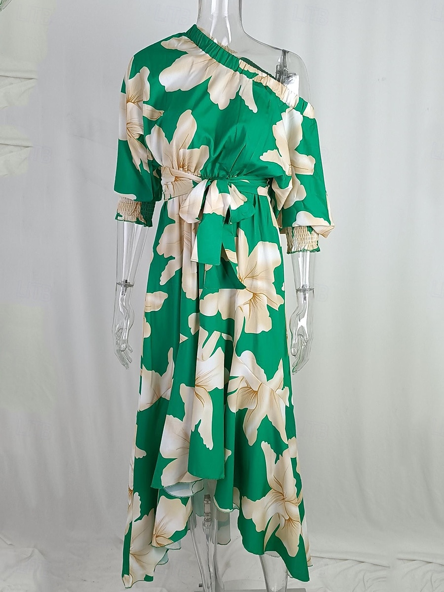 Damen Midikleid Wickelkleid A Linie Kleid Figurbetontes Kleid Schulterfreies Kleid Urlaub Urlaub Täglich Regular Fit Blumen Graphic Langarm Ein-Schulter Gelb Grün Sommer 2025 - $36.99 –P4