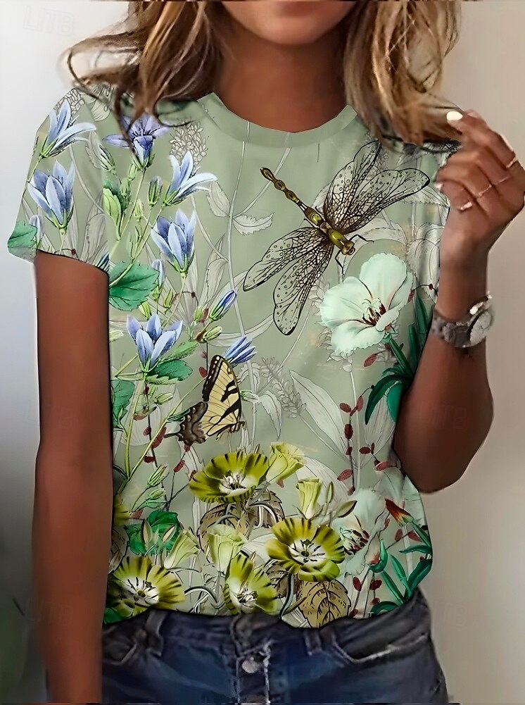 Per donna maglietta Rosa Floreale Pop art Elegante Vintage Di tendenza Manica corta Rotonda Top regolari Giornaliero Per uscire Fine settimana Stampa Verde Estate del 2025 a $19.99 –P1