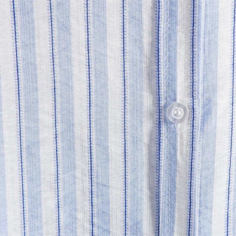 Men's Shirt Summer Shirt Casual Shirt Beach Shirt Button Up Shirt Light Blue Short Sleeve Stripe Grandad Collar Lapel Vacation Hawaiian Clothing Apparel Fashion Casual Comfortable 2025 - $23.99 –P4
