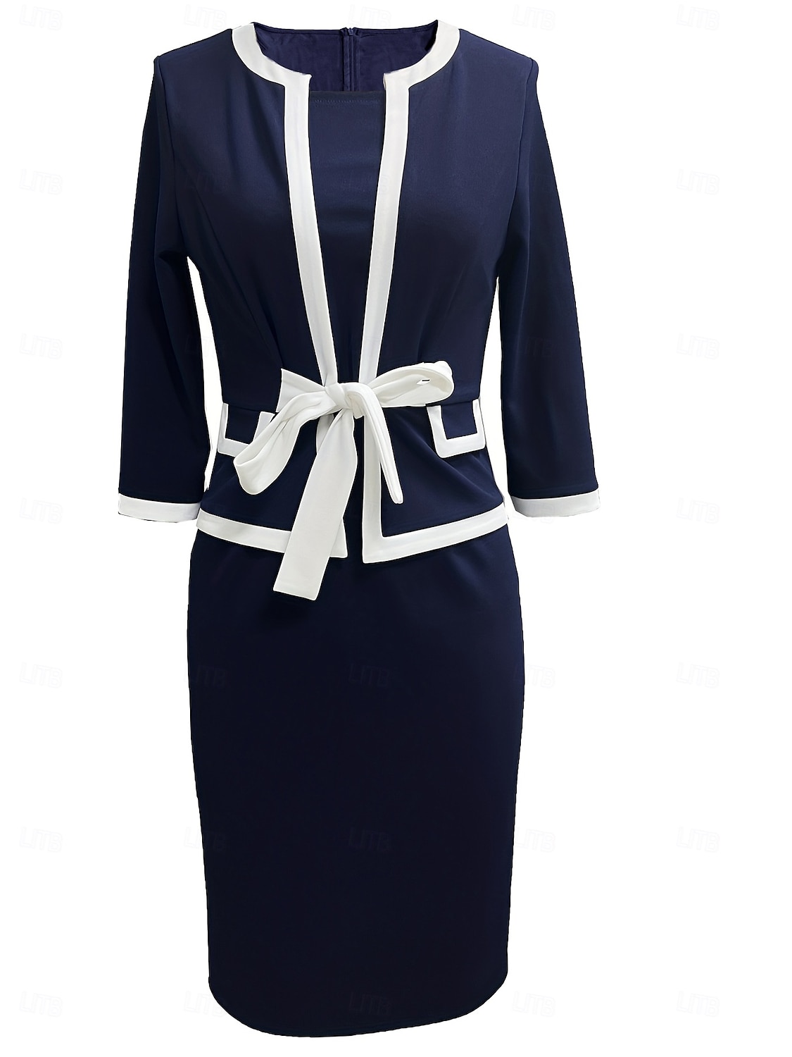 Women's Work Dress Shift Dress Elegant Office Daily Midi Dress Patchwork Crew Neck 3/4 Length Sleeve Plain Regular Fit Navy Blue Spring Fall S M L XL 2025 - $25.99 –P2