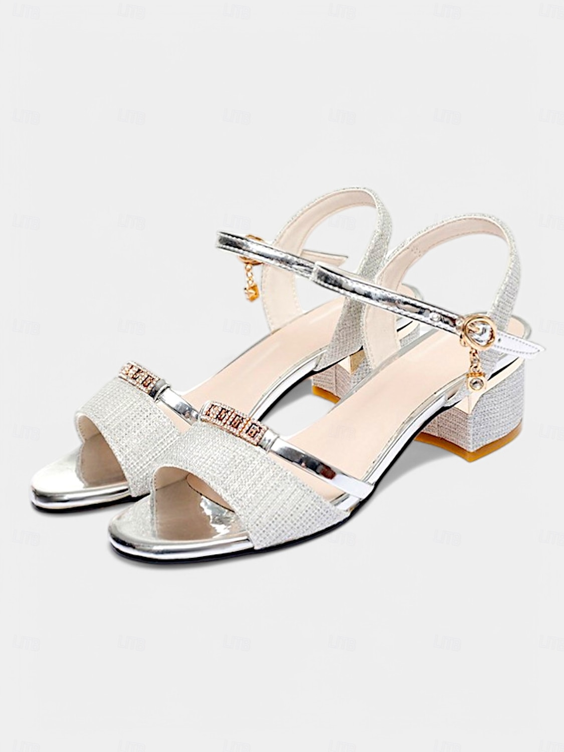Silver Rhinestone Heeled Sandals for Women - Elegant Dress Shoes with Square Toe and Block Heel for Weddings, Parties, and Formal Events 2025 - $54.99 –P3