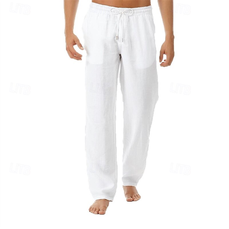 Hombre Pantalones de lino Pantalones Pantalones de verano Pantalones de playa Bolsillo Correa Cintura elástica Plano Comodidad Transpirable Vacaciones Diario Festivos Hawaiano Boho Negro Blanco 2025 - $16.49 –P2