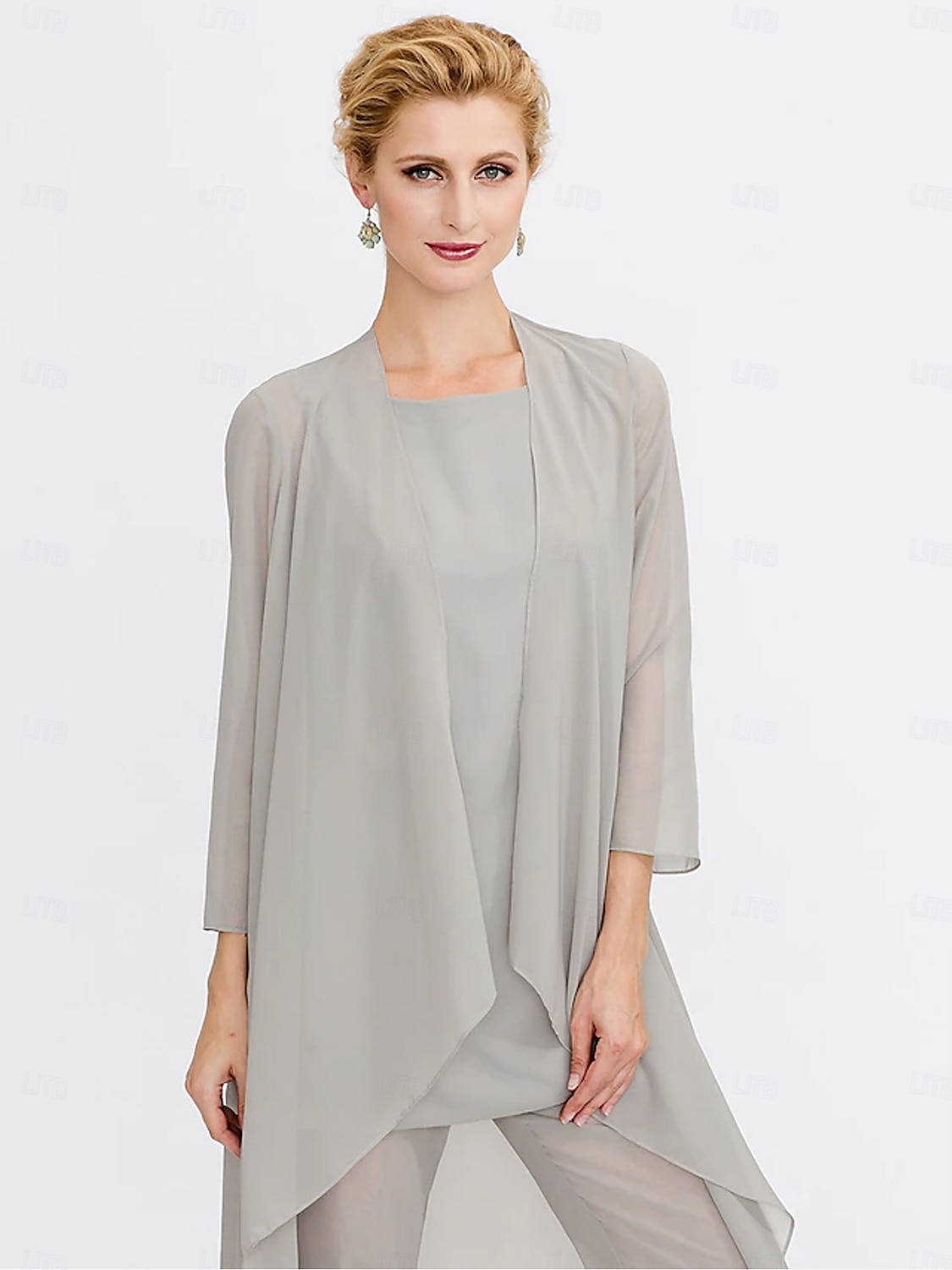 Kombinezon  Spodnium 3 Częściowe Teściowej Ślubne Gościń Elegancka Plus Size Zawiera Bateau Długość do Podłogi Chiffon Bez Rękawów Kurtka z Jednolitym Kolorem 2025 - $125.99 –P10