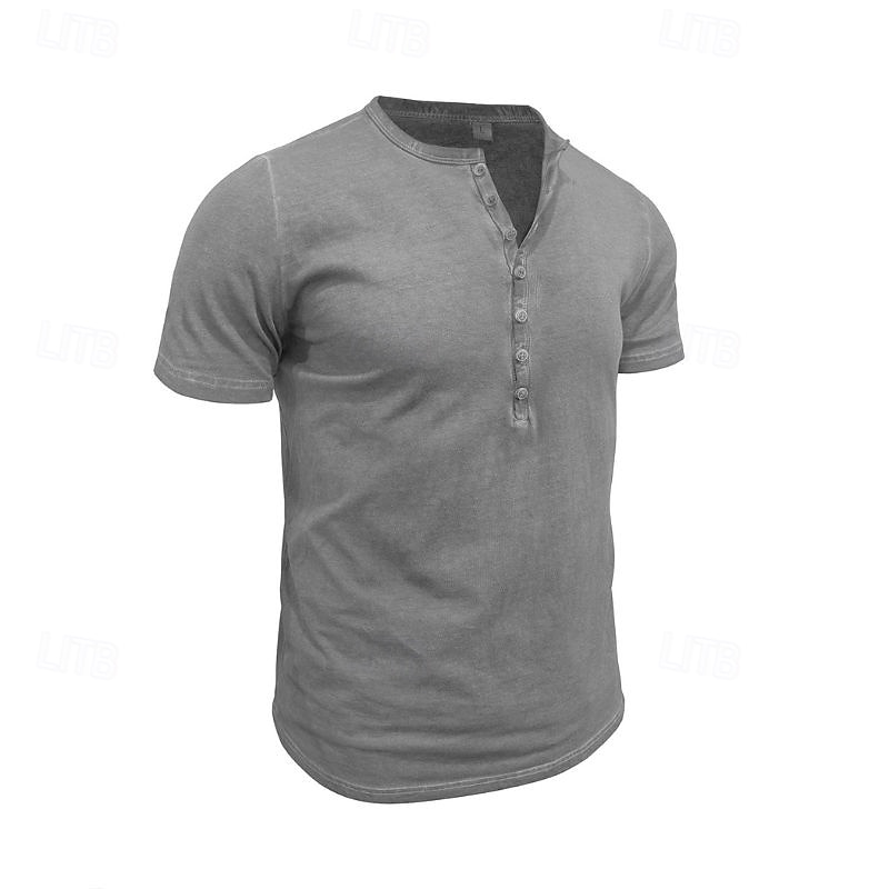 Pánské Tričko s knoflíkem Tričko Henley Trička Tričko Top Krátký rukáv Henley Léto Klasický Plná / Jednobarevná Módní Designové S přezkou Dovolená ulice Jdeme ven Modrá Fialová Tmavě šedá Top tričko 2025 - $26.99 –P5