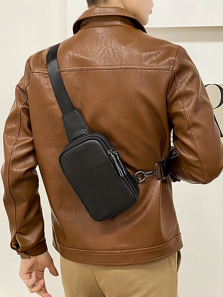 svart krokodillepreget crossbody-veske i skinn for menn – kompakt slengveske med justerbar stropp for daglig bruk 2025 - $19.99 –P2