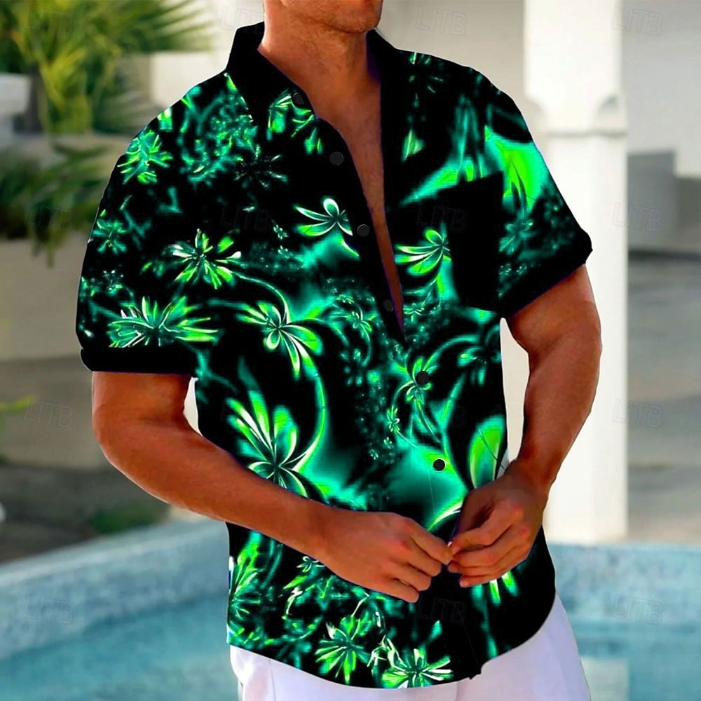 Férfi Virágos Hawaii ing Aloha ing Rövid ujjú Hawaii Üdülő Hétköznapi Nyár Tavasz Térfogatcsökkenés Begombol Zseb Fekete Medence Bíbor Lóhere 2025 - $24.99 –P5