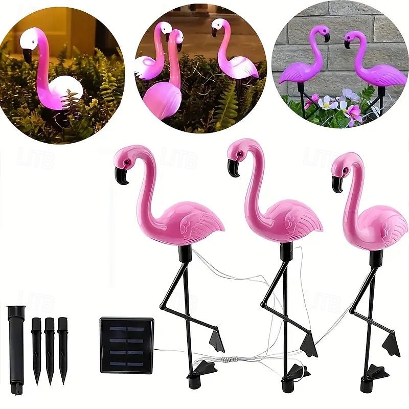 3 luci solari da prato a forma di fenicottero – luci da giardino esterne impermeabili per cortile, patio e decorazione del cortile del 2026 a $27.99 –P8