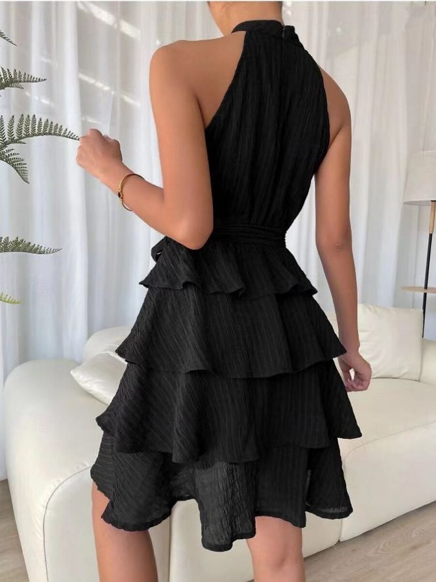 Női Mini Ruha Hétköznapi Ruha A Vonallal Fit And Flare Ruha Alap Hétköznapi Szabadság Napi Rendszeres Illeszkedés Grafikus Ujjatlan Halter Nyak Fekete Piros Kék Lila Nyár 2025 - $30.99 –P14