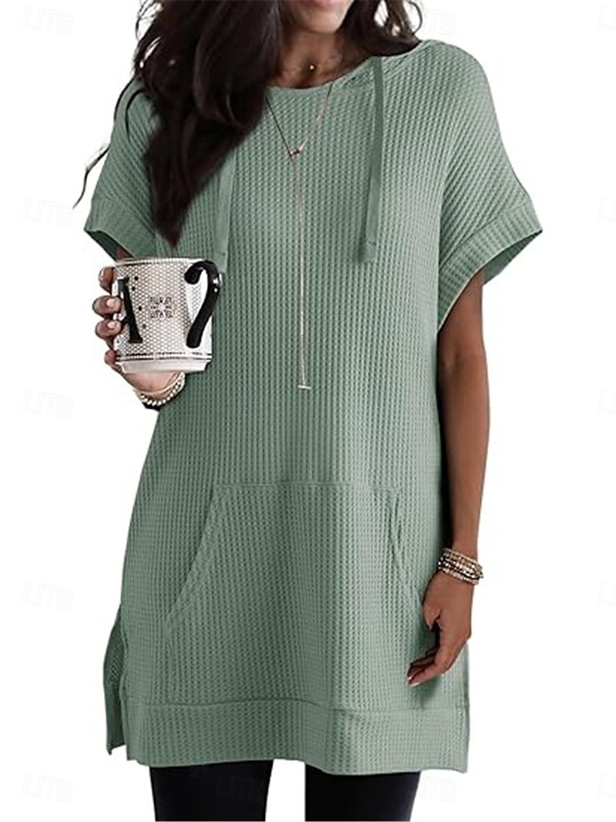 Women's Mini Dress Hoodie Dress Casual Dress Basic Casual Vacation Daily Regular Fit Plain Half Sleeve Hooded Black White Blue Fuchsia Summer 2025 - $33.99 –P10